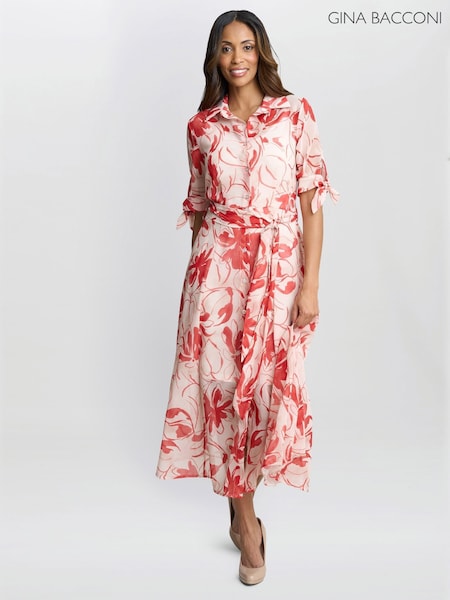 Gina Bacconi Red Adrienne Shirt Dress (W40738) | $245