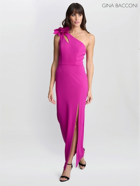 Gina Bacconi Pink Portia One Shoulder Flower Maxi Dress (W40739) | $437