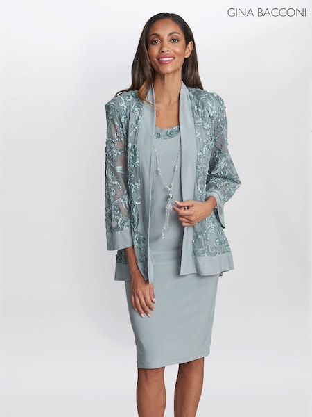 Gina Bacconi Green Beverley Soutache Dress And Jacket With Necklace (W40740) | €383