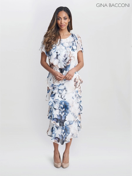 Gina Bacconi Jocelyn Tier White Dress (W40743) | ₪1,308