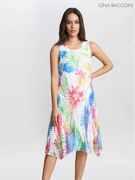 Gina Bacconi Eliza Sleevelss Asymmetric White Hem Dress (W40753) | €179