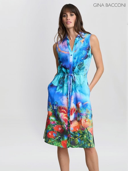 Gina Bacconi Blue Everly Poppy Print Shirt Dress (W40761) | €193