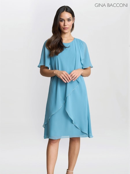 Gina Bacconi Blue Hallie Floral Print Tier Dress (W40764) | €345