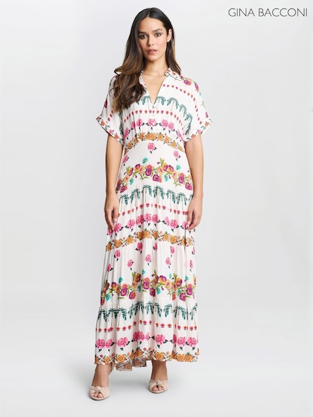 Gina Bacconi Sasha Floral Print White Shirt Dress (W40767) | €381