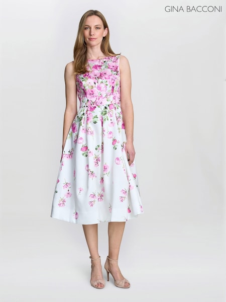 Gina Bacconi Pink Sophia Floral Print Midi Dress (W40768) | 1,386 QAR