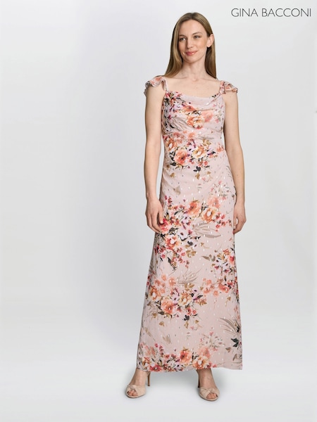 Gina Bacconi Cream Serenity Floral Print Chiffon Maxi Dress (W40771) | € 390
