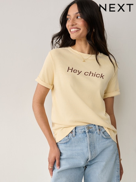 Buttermilk Yellow Graphic Easter Slogan Short Sleeve Crew Neck T-Shirt (W40801) | €17.50