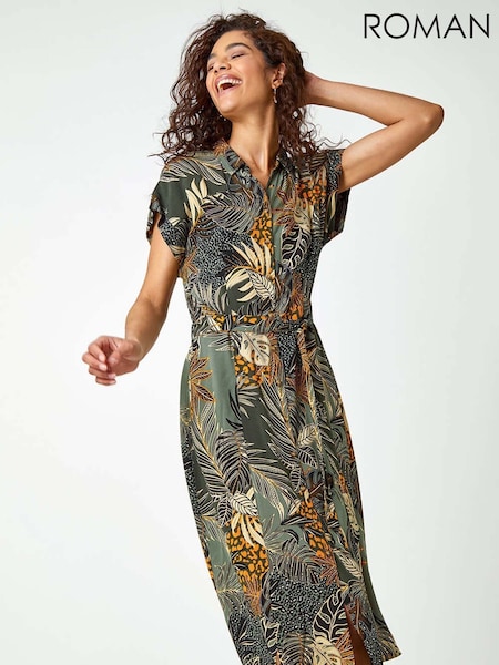 Roman Tropical Leaf Print Shirt Dress (W40829) | €71