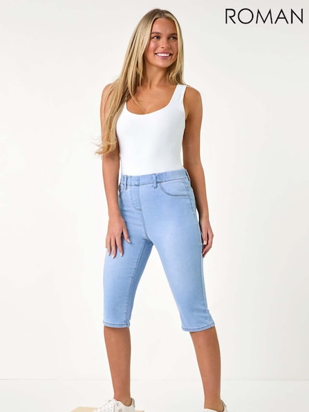 Roman Blue Stretch Knee Length Pedal Pusher Shorts (W40830) | €49