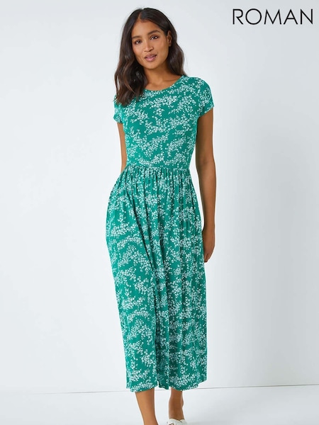 Roman Green Ditsy Gathered Skirt Stretch Midi Dress (W40834) | €58
