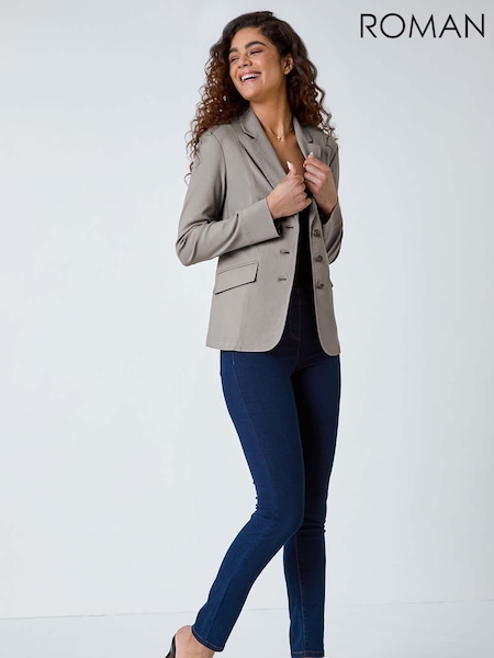 Roman Grey Stretch Button Detail Blazer (W40836) | AED400
