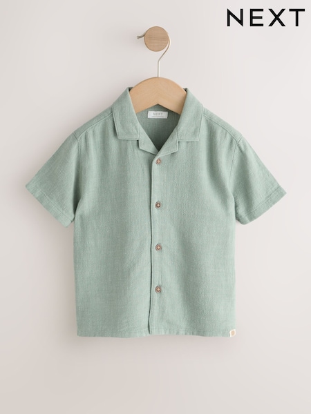 Sage Green Short Sleeves Linen Blend Revere Collar Shirt (3mths-7yrs) (W40852) | OMR6 - OMR8