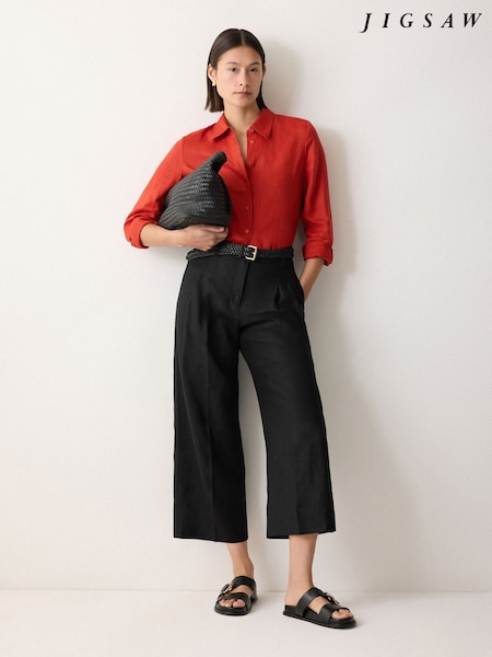 Jigsaw 100% Linen Cropped Kemp Trousers (W40884) | ‏805‏₪