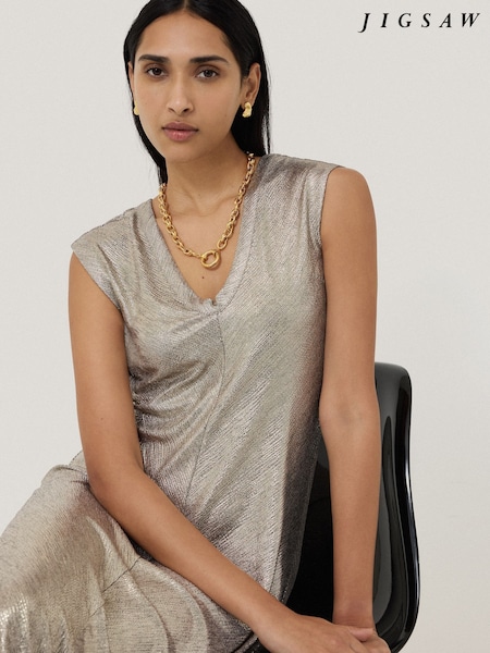 Jigsaw Gold Metallic Jersey Maxi Dress (W40890) | ₪880