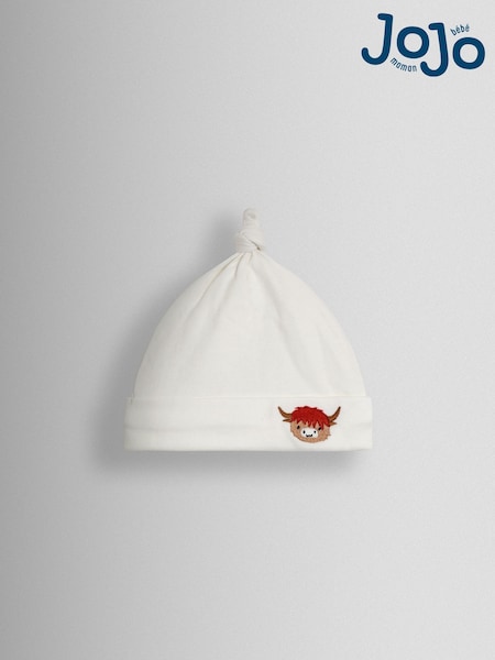 JoJo Maman Bébé Cream Highland Cow Embroidered Baby Hat (W40904) | AED35