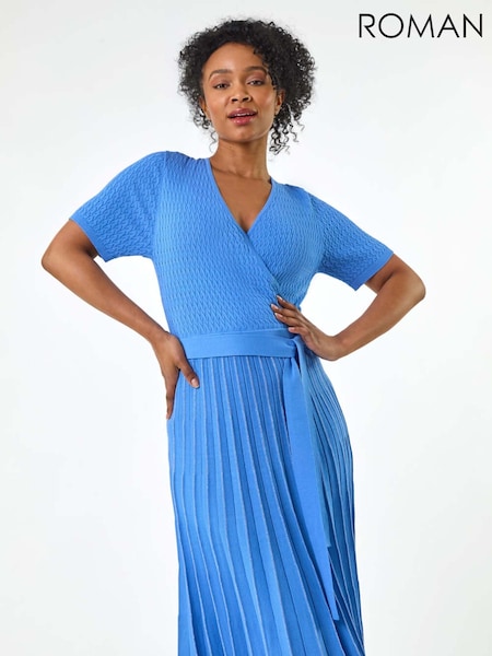 Roman Blue Petite Petite Wrap Knitted Dress (W40926) | AED400
