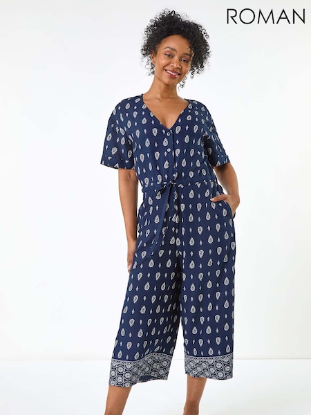 Roman Petite Print V-Neck Cropped Jumpsuit (W40933) | 78 €