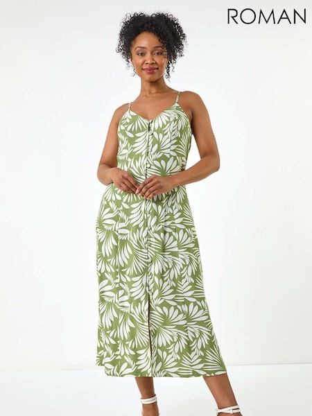 Roman Green Petite Printed Button Through Dress (W40934) | €60