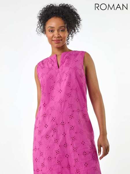 Roman Pink Petite 100% Cotton Floral Embroidered Shift Dress (W40942) | 2,884 UAH