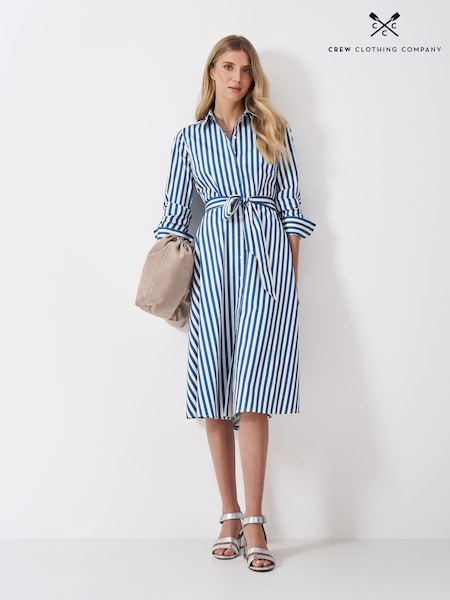 Crew Clothing White Stripe 100% Cotton Shirt Dress (W40959) | €164
