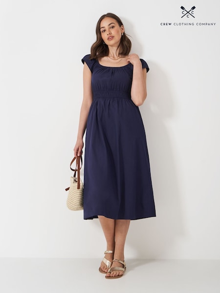Crew Clothing Blue Maurice 100% Cotton Midi Dress (W40960) | €99
