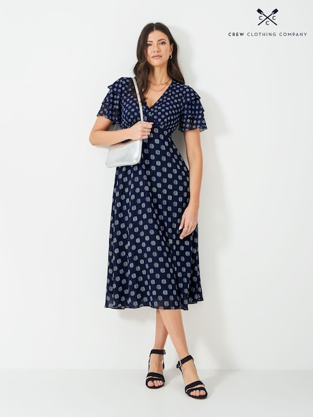 Crew Clothing Blue Flutter Sleeve Dress (W40970) | €164