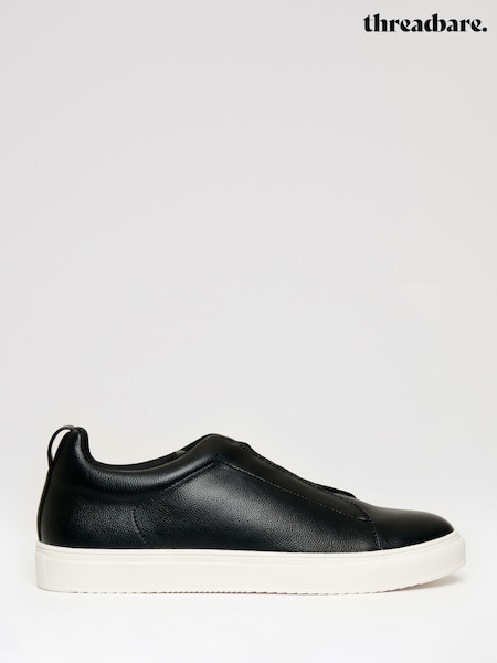 Negru - Threadbare Faux Leather Elastic Lace Slip On Trainers (W40980) | 283 LEI
