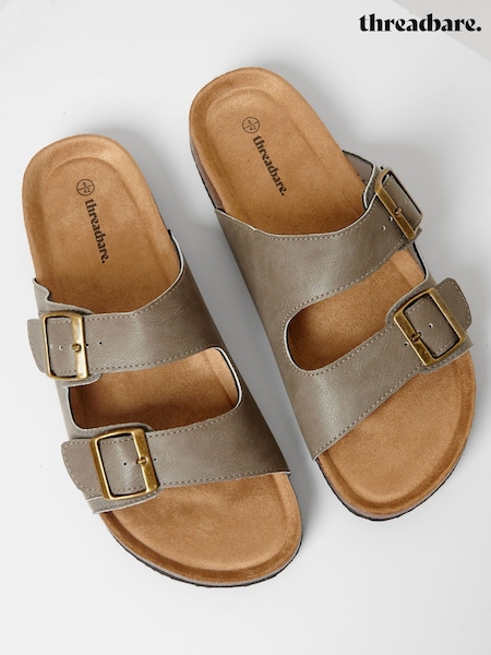 Gri - Threadbare Slip-On Two Buckle Strap Sandals (W40989) | 179 LEI