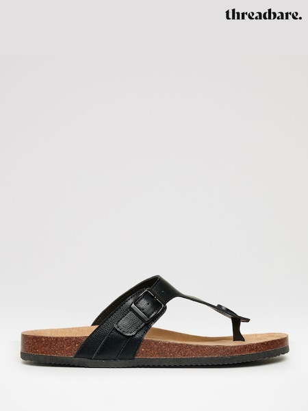 Negru - Threadbare Faux Leather Toe Post Sandals (W40991) | 179 LEI