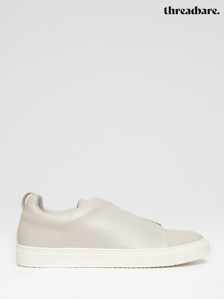 Threadbare Grey Faux Leather Elastic Lace Slip On Trainers (W40992) | €54