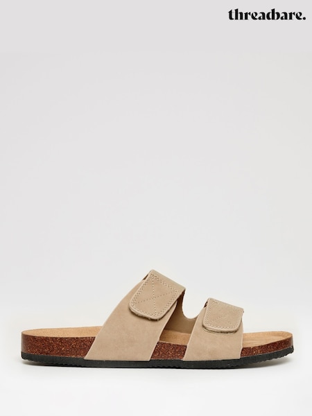 Bej - Threadbare Faux Suede Two Strap Sandals (W41002) | 179 LEI
