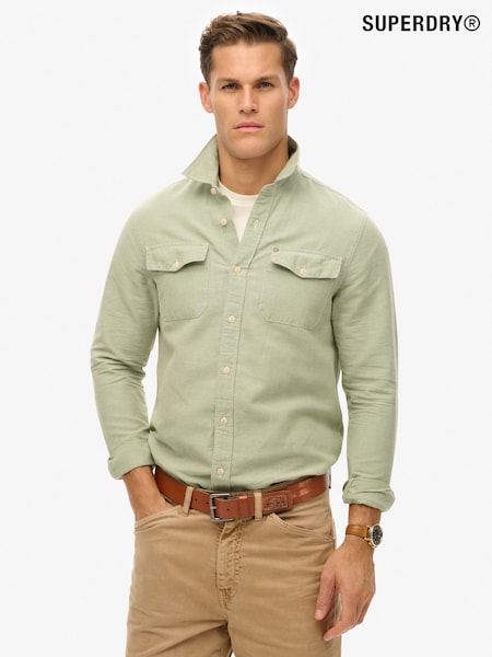 Superdry Green The Merchant Store Linen Blend Work Shirt (W41021) | R$ 545