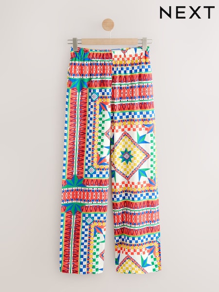 Multi Wide Leg Patterned Trousers With Linen (W41123) | €49.50