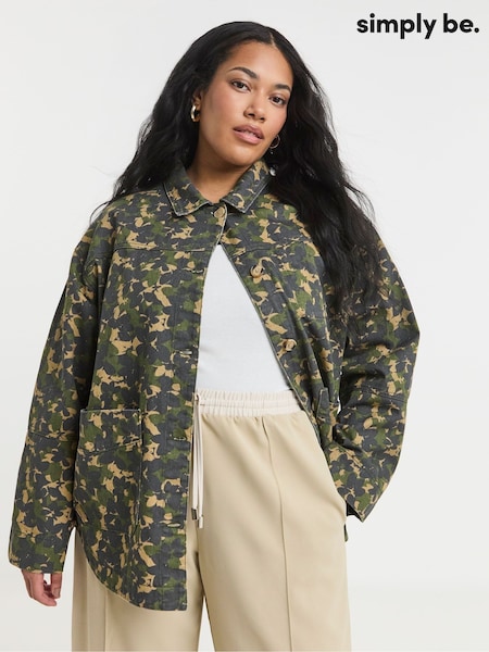 Simply Be Dark Grey Camo Print Button Through Utility 100% Cotton Jacket (W41137) | €72