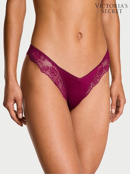 Victoria's Secret Fresh Jam Purple Thong Rose Lace Trim Knickers (W41199) | €17.50
