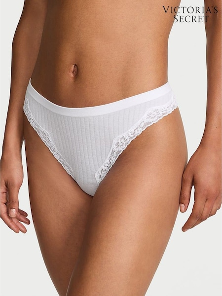 Victoria's Secret White Thong Rib Lace Trim Knickers (W41200) | €11.50