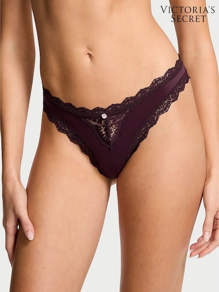 Victoria's Secret Winter Wine Red Lace Trim Thong Knickers (W41209) | €18.50