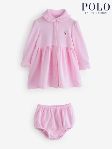 Polo Ralph Lauren Pink Baby Girls Oxford Dress and Bloomer Set (W41308) | €121
