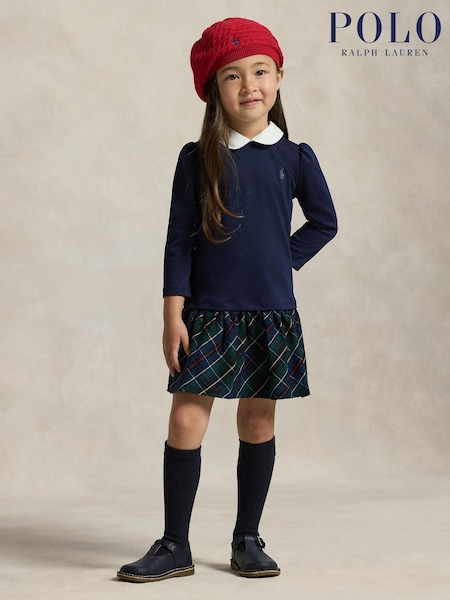 Polo Ralph Lauren Blue Girls Tartan Pleated Collar Dress (W41311) | €152 - €166