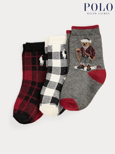 Polo Ralph Lauren Grey Baby Bear Graphic Print Crew Socks 3 Pack (W41318) | €15.50