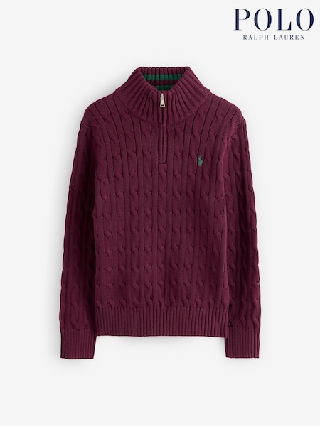 Polo Ralph Lauren Red Boys Zip Neck Cable Knit Jumper (W41324) | €133 - €147