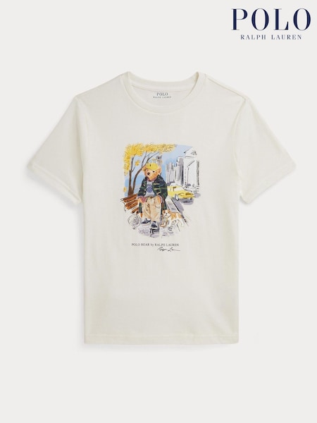 Polo Ralph Lauren White Boys Scenic Bear Graphic Print T-Shirt (W41341) | €75 - €83