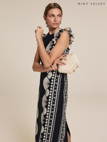 Mint Velvet Shell Print 100% Cotton Midi Dress (W41358) | €212