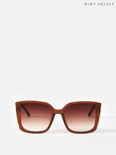 Mint Velvet Brown Oversized Square Sunglasses (W41370) | SGD 114