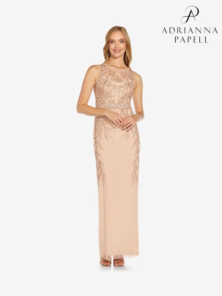 Adrianna Papell Pink Studio Beaded Column Long Dress (W41395) | €211
