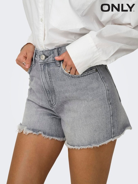 ONLY Grey High Waist Denim Shorts (W41446) | ₪151