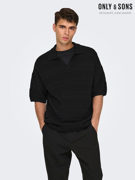 Only & Sons Black Crochet Knit Polo Shirt (W41517) | € 50
