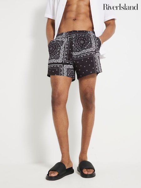River Island Black Printed Bandana Swim Shorts (W41660) | €29