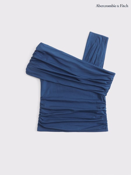 Abercrombie & Fitch Blue Cotton One Shoulder Draped Wrap Top (W41737) | R$ 345