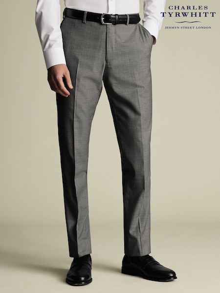 Gris - Charles Tyrwhitt Slim Fit Sharkskin Trousers (W42627) | 184 €